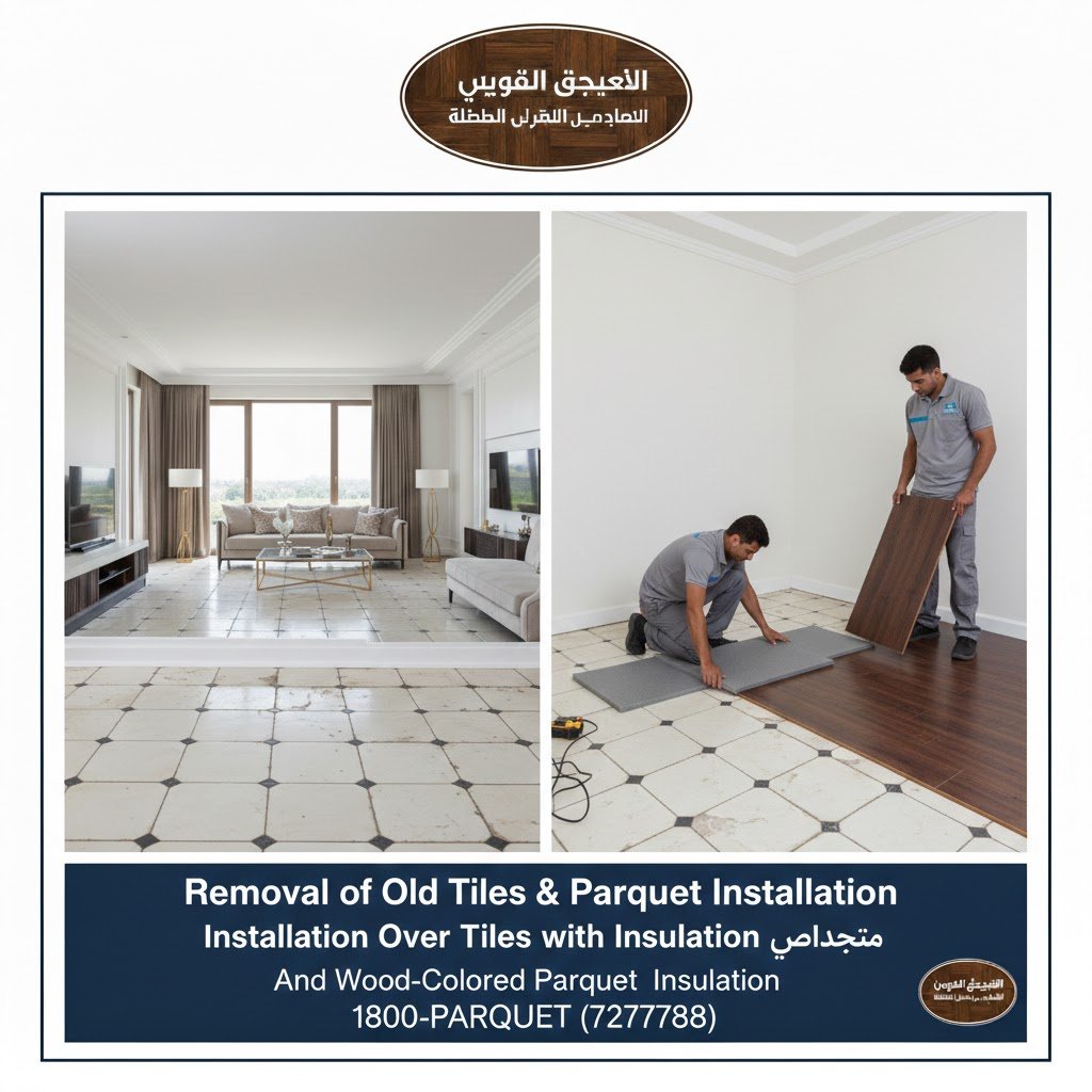 فك سيراميك قديم وتركيب باركيه فوق البلاط مع العازل بالكويت